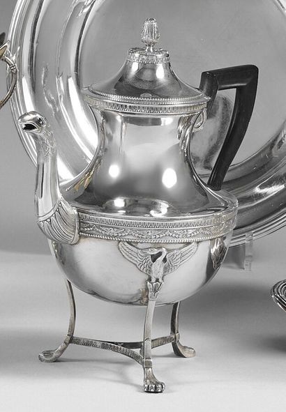 Baluster-shaped tripod teapot in silver 950...