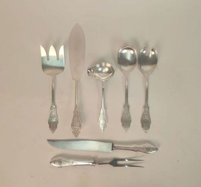 800-thousandths silver dinner service, contoured...