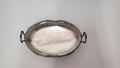 A silver oval soup tureen, the handles and...