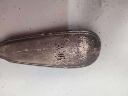 Silver ladle, contoured filets pattern, numbered...
