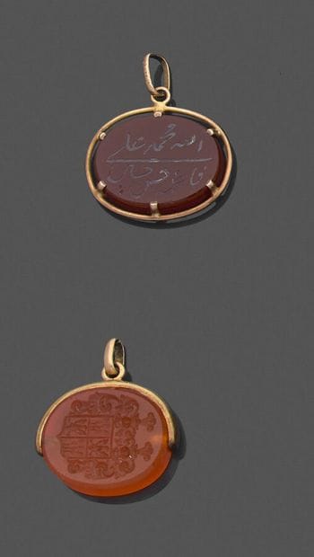 Set of two pendant seals, one intaglio engraved...