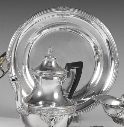 Round dish in 950-thousandths silver, the...