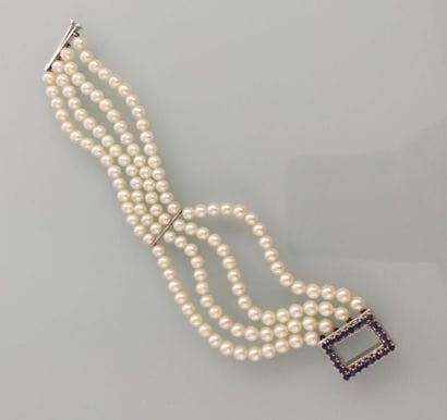 Four-row bracelet of choker cultured pearls,...