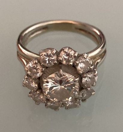 Bague en or gris 750 millièmes et platine...