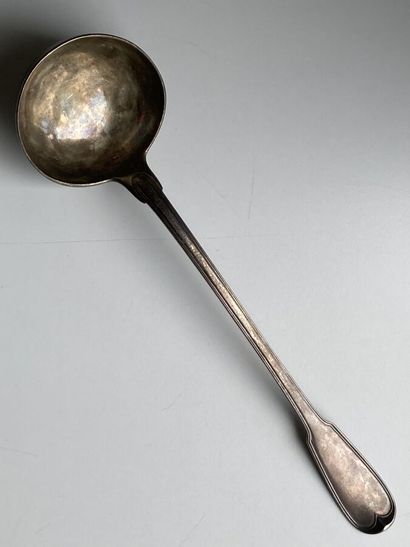 Silver ladle, contoured filets pattern, numbered...
