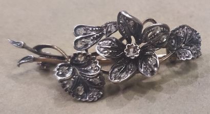 Broche à motif de fleur et feuillage en or...