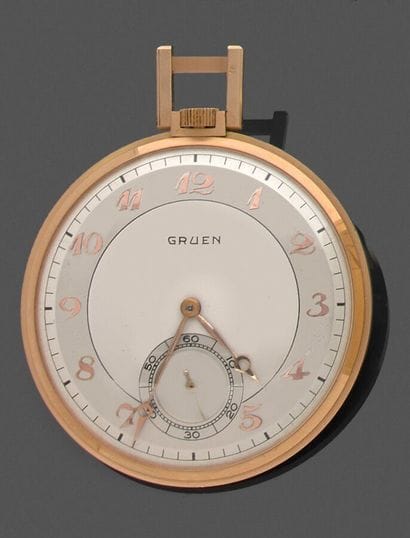 GRUEN
Pocket watch in pink gold 750 thousandths,...
