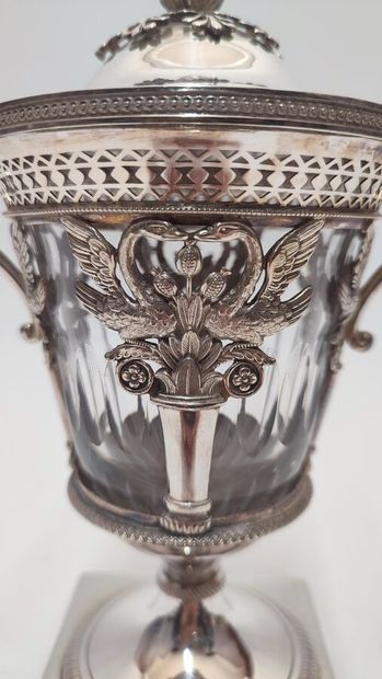 Covered sugar bowl in openwork silver 950...