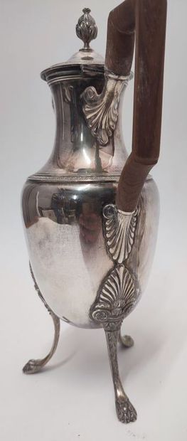 Tripod baluster-shaped silver coffee pot...
