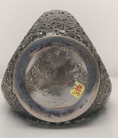 Glass and silver bottle with openwork lotus...