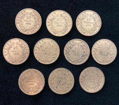 Lot of 10 20 F gold coins, worn and rubbed

Sold...