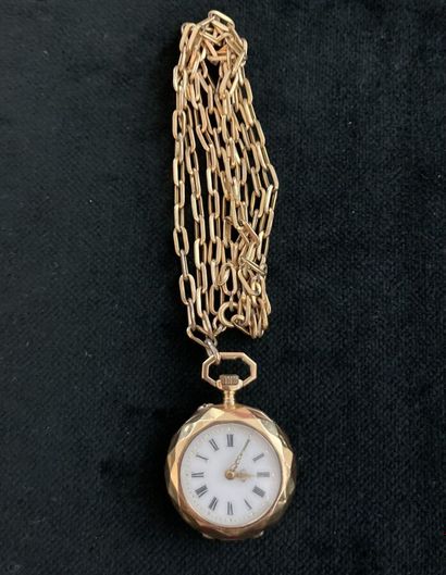 Yellow gold collar watch, engraved, with...