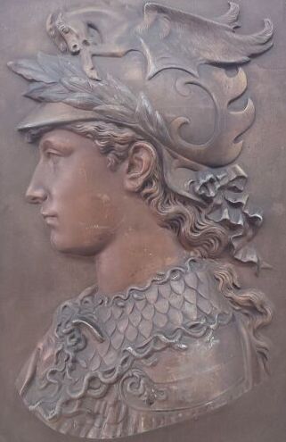 Patinated metal bas-relief of Athena
Height...