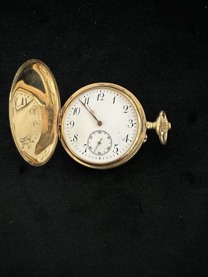 18K yellow gold gousset watch, enamelled...