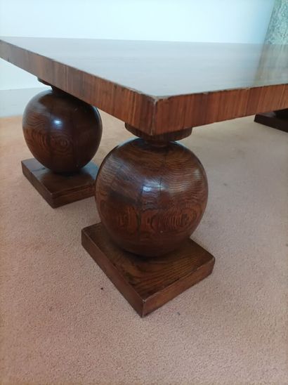 Rectangular veneered coffee table on ball...