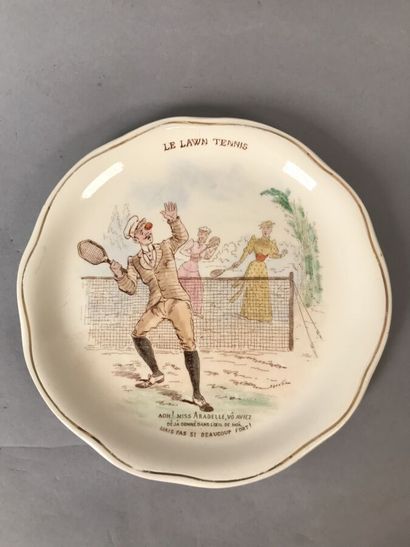 Three ceramic plates decorated with tennis...