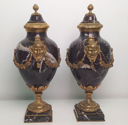 Pair of marble and gilt bronze cassolettes...