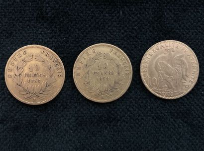 Lot of 3 10 F gold Napoleon coins, worn and...