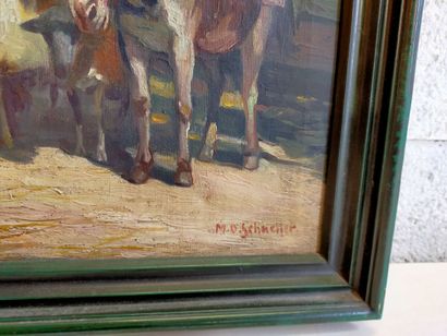 SCHNELLE M. O. 
Herd of sheep and donkey
Oil...