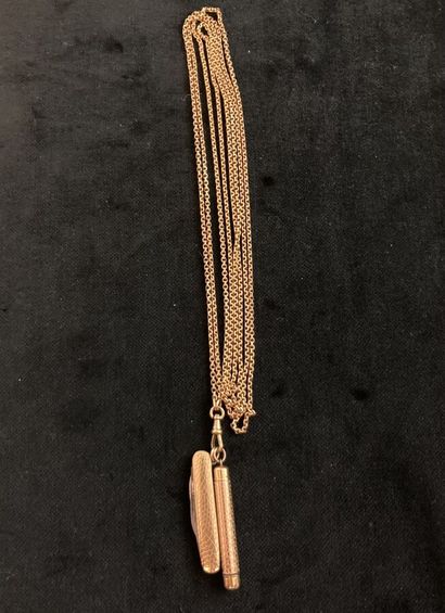 Sautoir in yellow gold, with mechanical pencil...