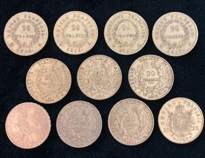 Lot of 11 20 F gold coins, worn and rubbed

Sold...