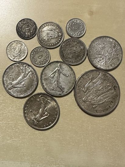 Set of silver coins including 4 5-franc coins...