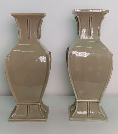 CHINA 
Pair of celadon enameled porcelain...