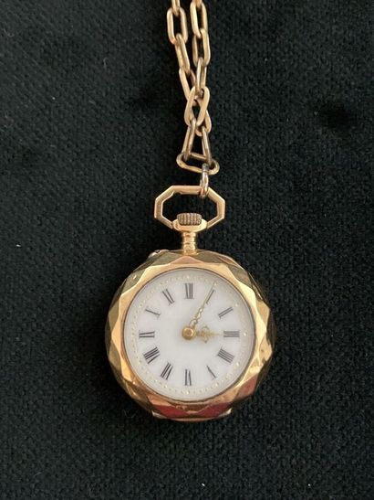 Yellow gold collar watch, engraved, with...