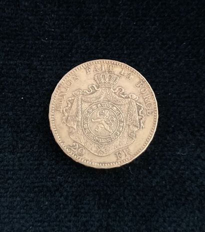 One 20 F gold coin, Belgian, Leopold II,...