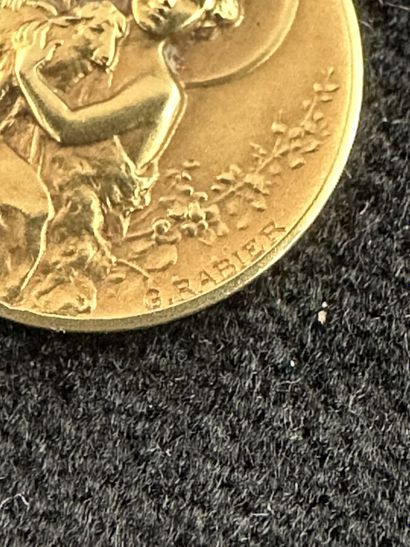Medal in 18k yellow gold, the face with relief...