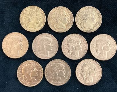Lot of 10 20 F gold coins, worn and rubbed

Sold...