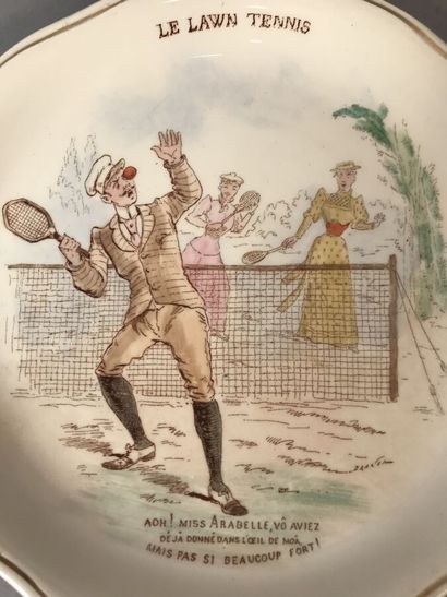 Three ceramic plates decorated with tennis...