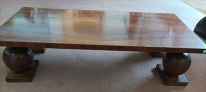 Rectangular veneered coffee table on ball...