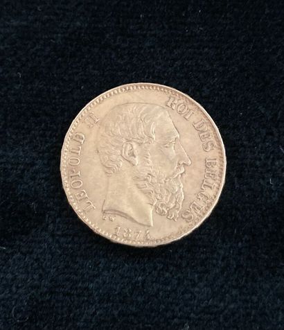 One 20 F gold coin, Belgian, Leopold II,...