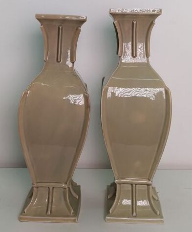 CHINA 
Pair of celadon enameled porcelain...