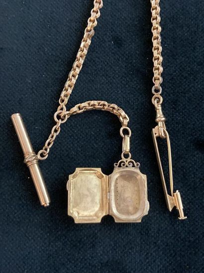 Yellow gold vest chain with two charms and...