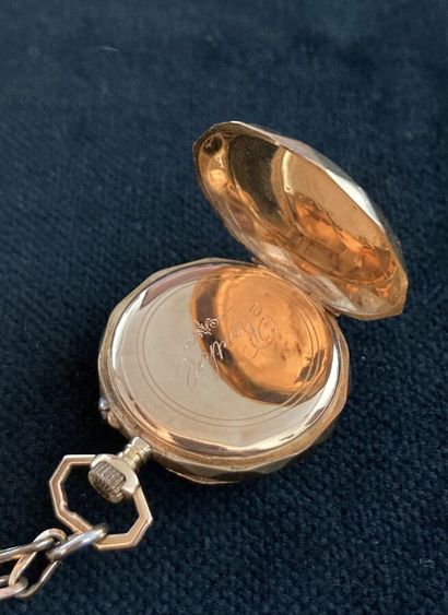 Yellow gold collar watch, engraved, with...