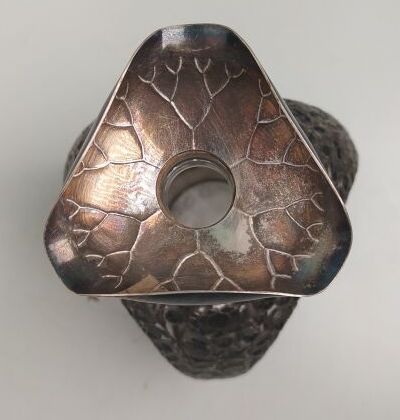 Glass and silver bottle with openwork lotus...