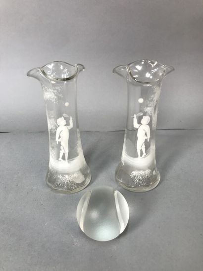 Lot
- Two glass soliflores with enamelled...