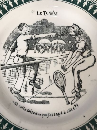 Three ceramic plates decorated with tennis...