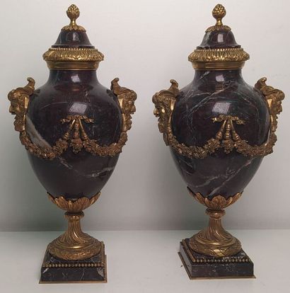 Pair of marble and gilt bronze cassolettes...