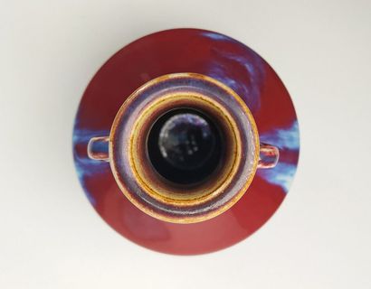 CHINA
Oxblood ceramic vase with handles 
Height...