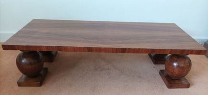 Rectangular veneered coffee table on ball...