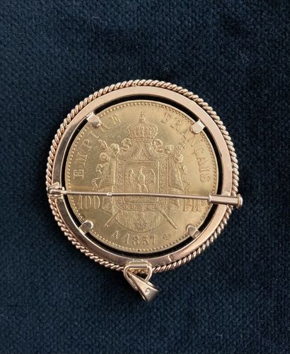 Yellow gold brooch set with a 100F Napoléon...