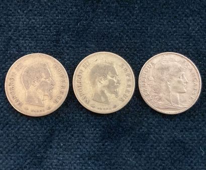 Lot of 3 10 F gold Napoleon coins, worn and...