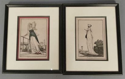 Set of two fashion color engravings
