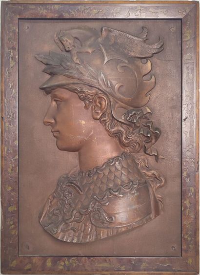 Patinated metal bas-relief of Athena
Height...