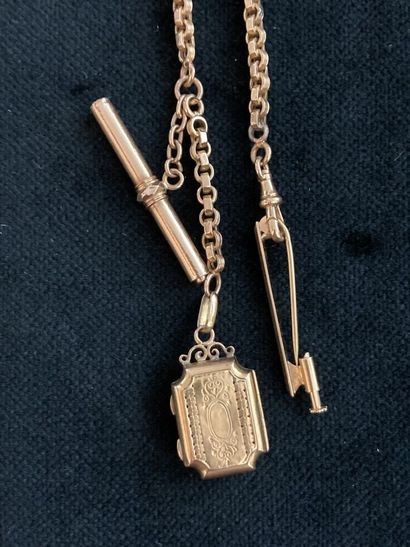 Yellow gold vest chain with two charms and...