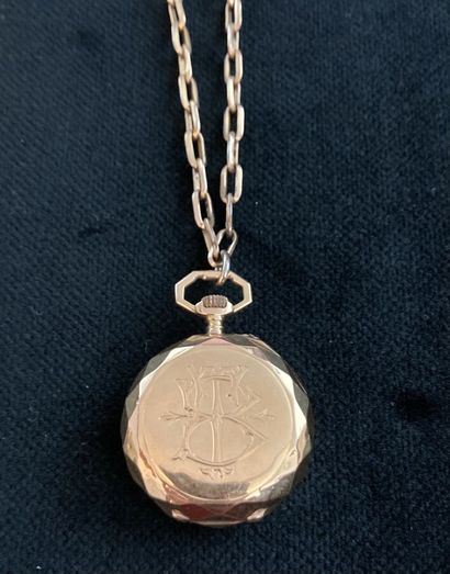 Yellow gold collar watch, engraved, with...