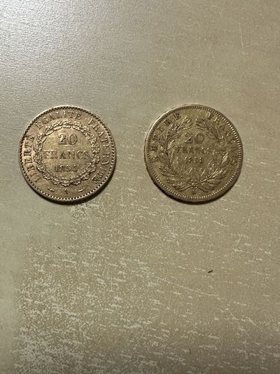 2 pieces of 20 francs gold, Napoléon III

Lot...